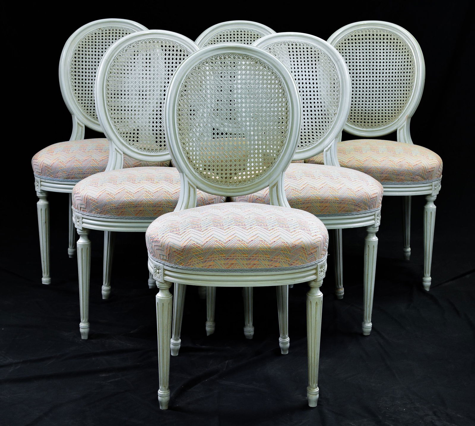 Set of 6 Painted Cane Back French Chairs (1 of 3)