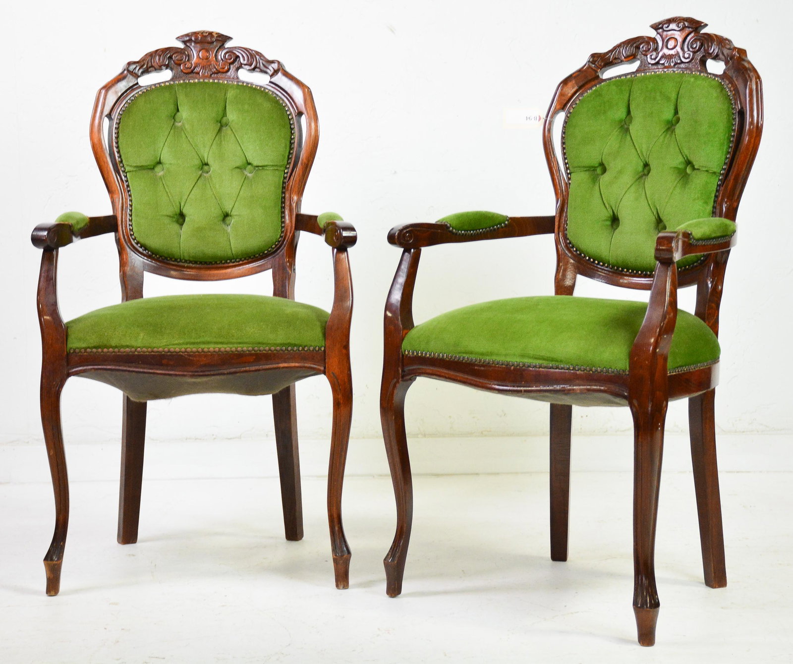 Two French Style Carved Armchairs: Two French Style Carved Armchairs - 41 in tall x 23 x 18