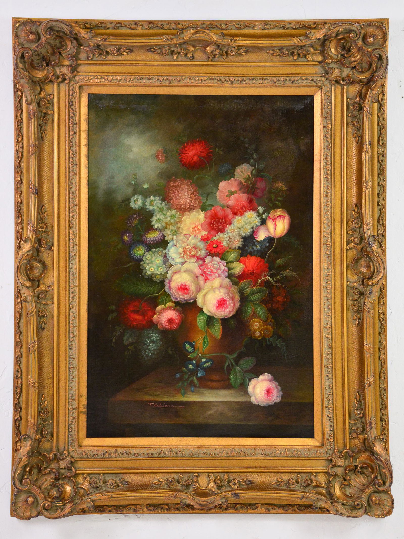 Painting in Large Gold Frame - Floral Still life (1 of 5)