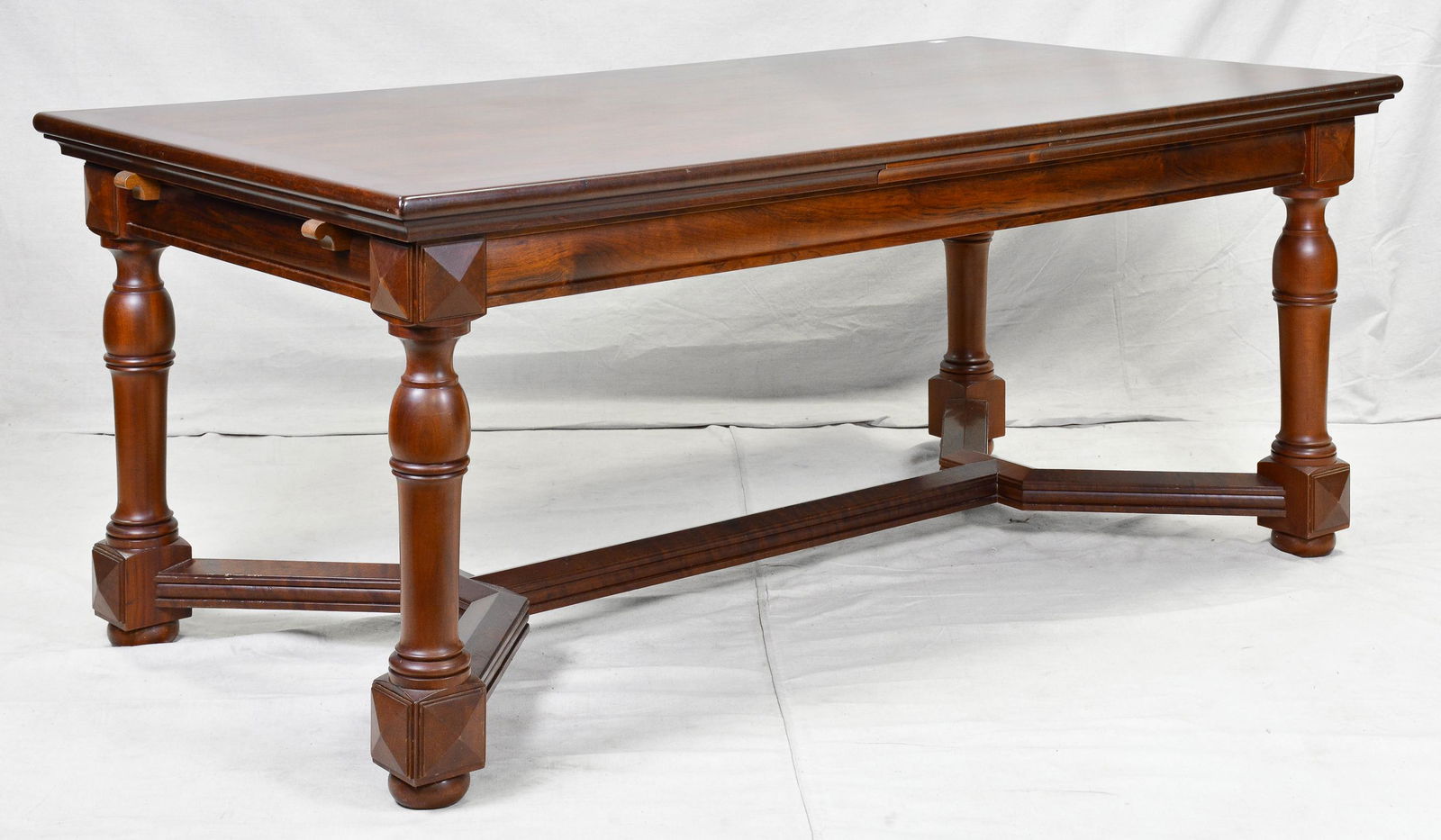 European Draw Leaf Dining Table With Stretcher Base (1 of 3)