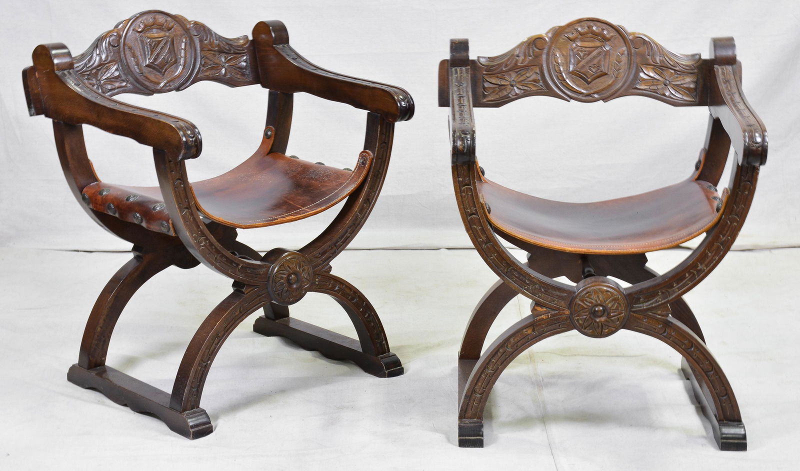 Carved Leather "Saddle" Chairs with Nail Heads (1 of 5)