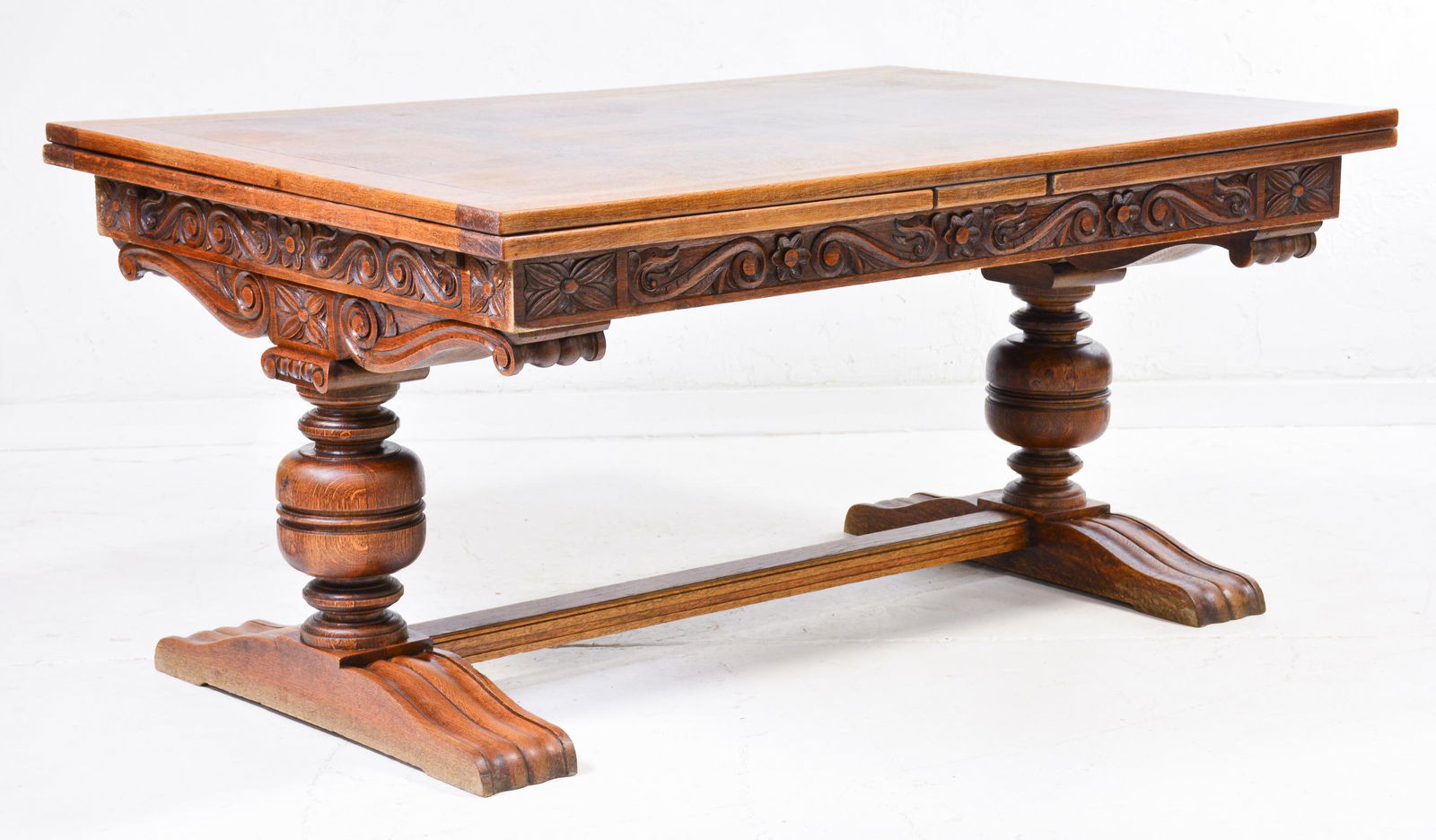 Carved Tudor Style Draw Leaf Dining Table (1 of 4)