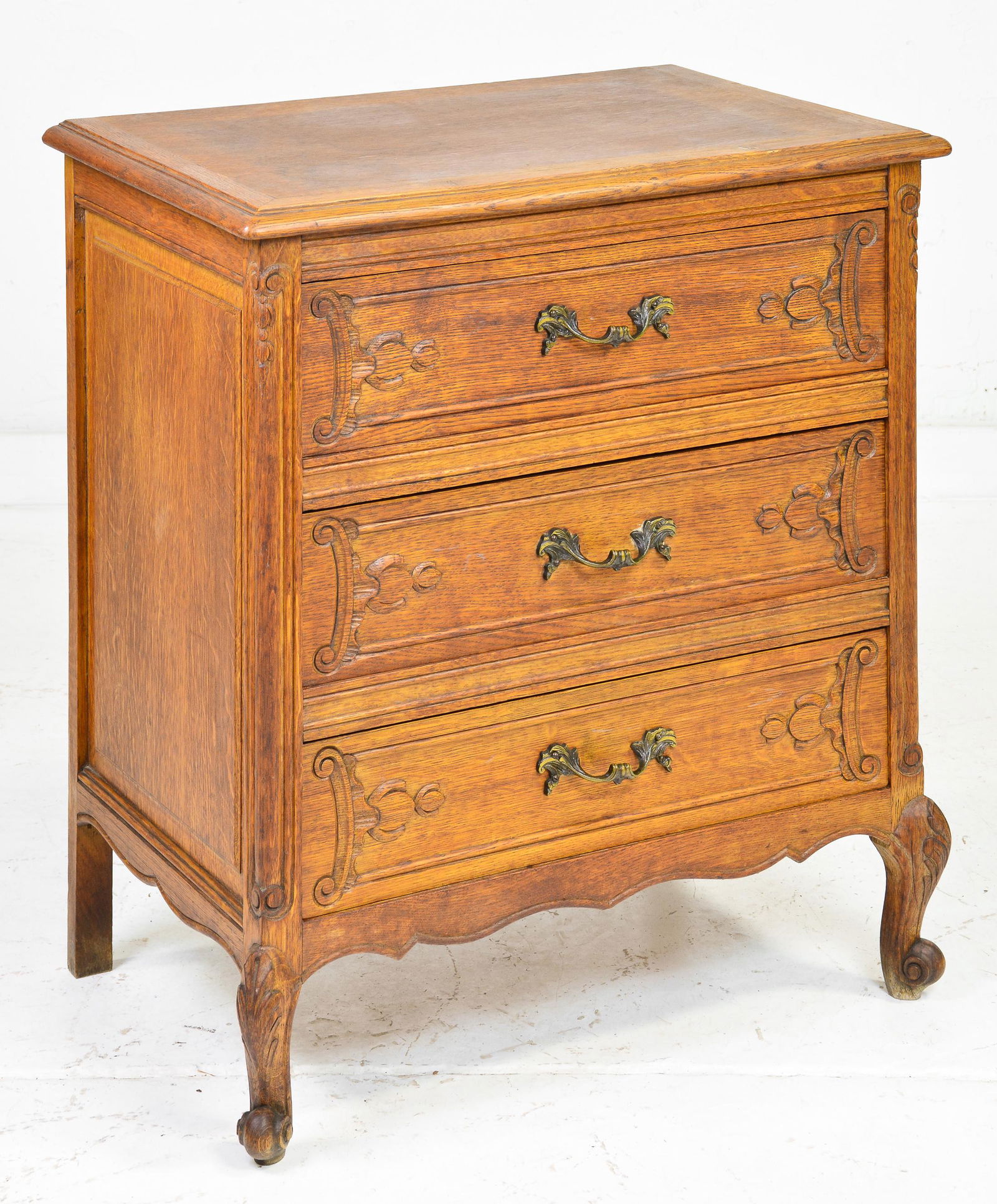Small Country French Carved 3 Drawer Chest (1 of 6)