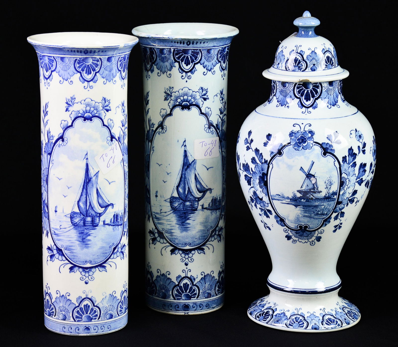 3pcs Delft - 2 Vases & Urn with Lid (1 of 5)