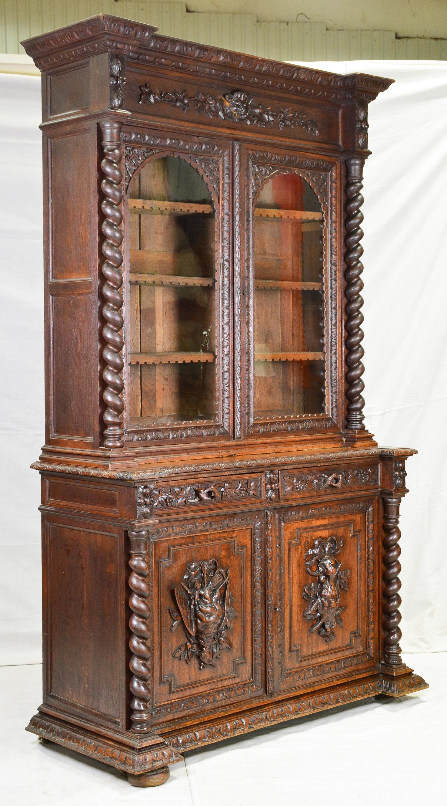 Carved Barley Twist Hunt Cupboard / Bookcase (1 of 6)