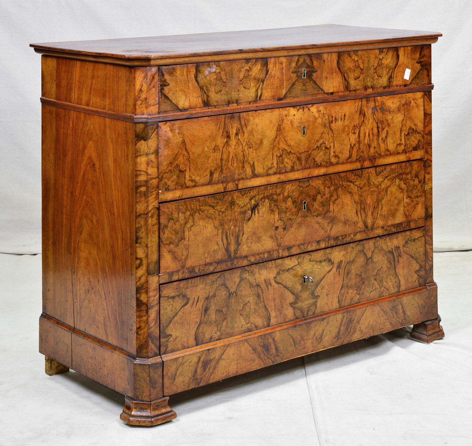 Louis XVI Style Walnut 4 Drawer Commode / Chest (1 of 8)