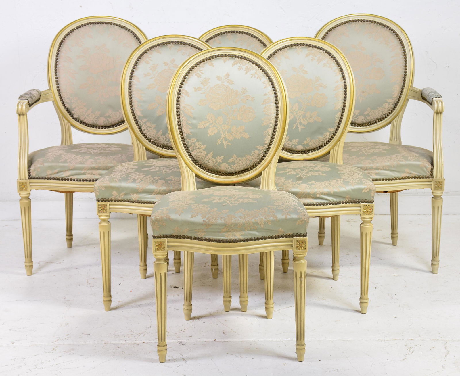Set of 6 Louis XVI Style Painted Upholstered Chairs (1 of 6)