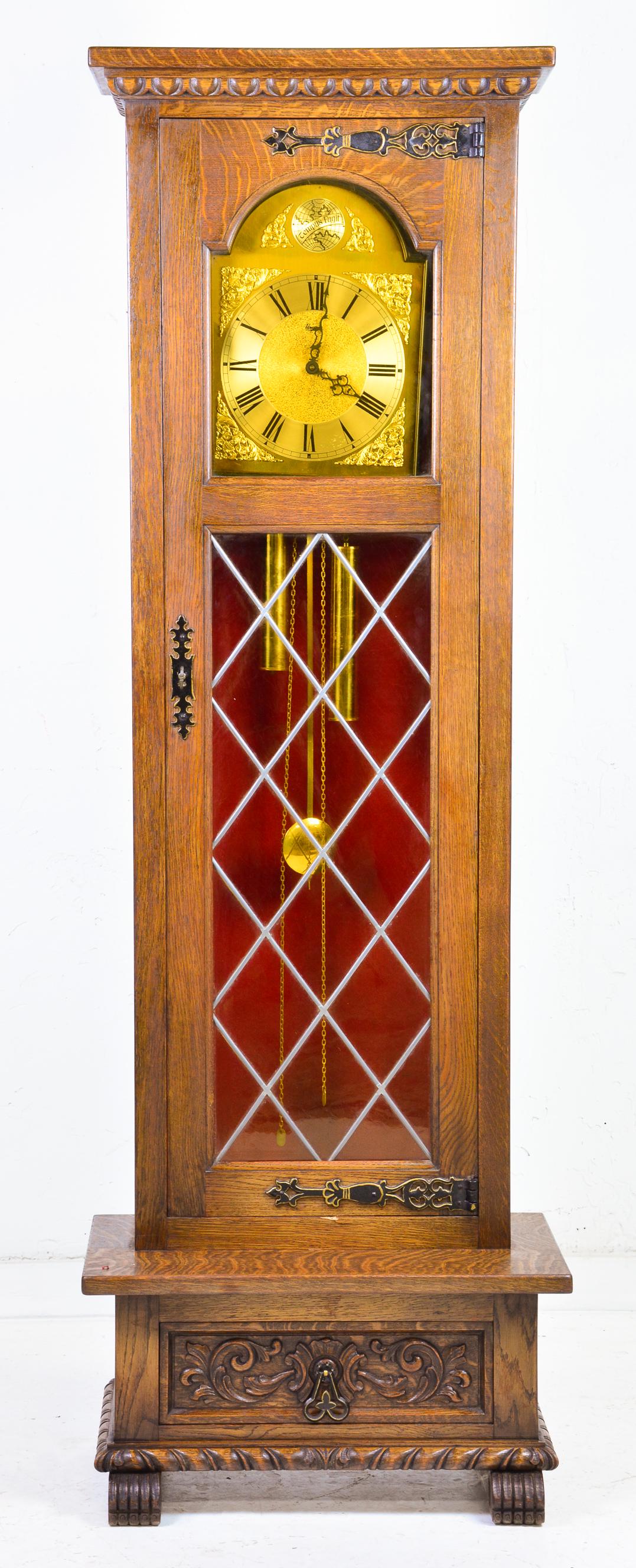 Carved Tudor Style Grandfather Clock With Drawer (1 of 3)