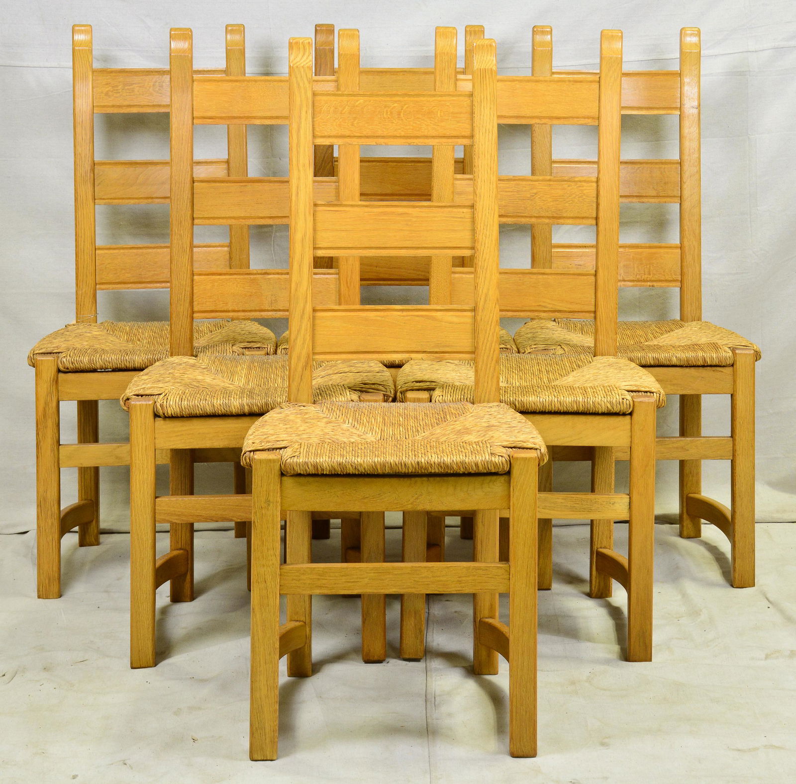 Set of 6 Ranch Oak Style Ladder Back Rush Seat Chairs (1 of 2)