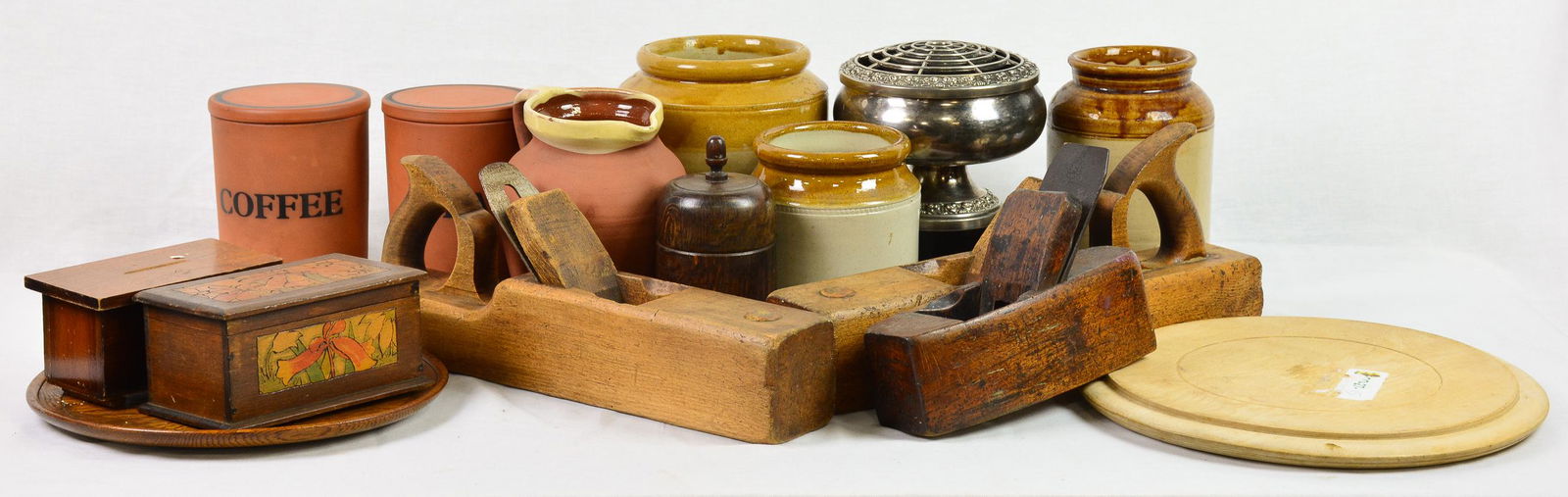 15 Assorted Pottery, Bread Board,  Wood Tools, Etc. (1 of 6)