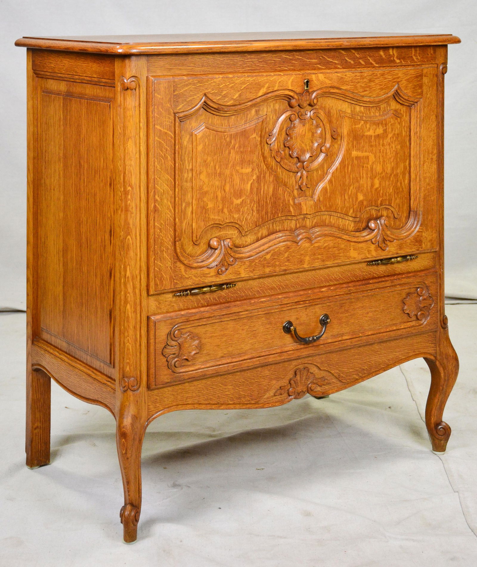 Country French Oak Drop Front Small Cabinet (1 of 3)