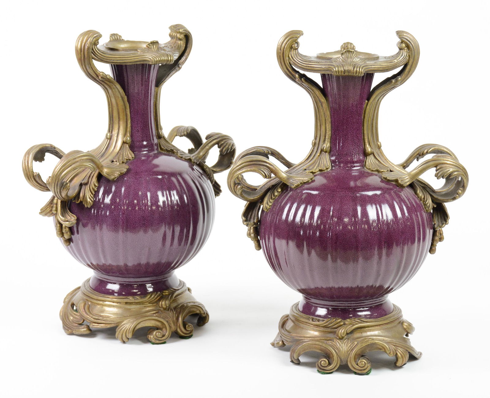 Pair Sang de Boeuf Porcelain Brass Mounted Urns (1 of 4)