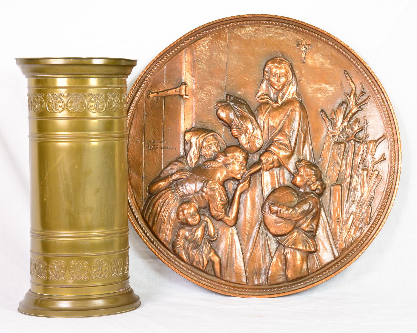 Embossed Round Copper Charger & Brass Stick Stand (1 of 2)