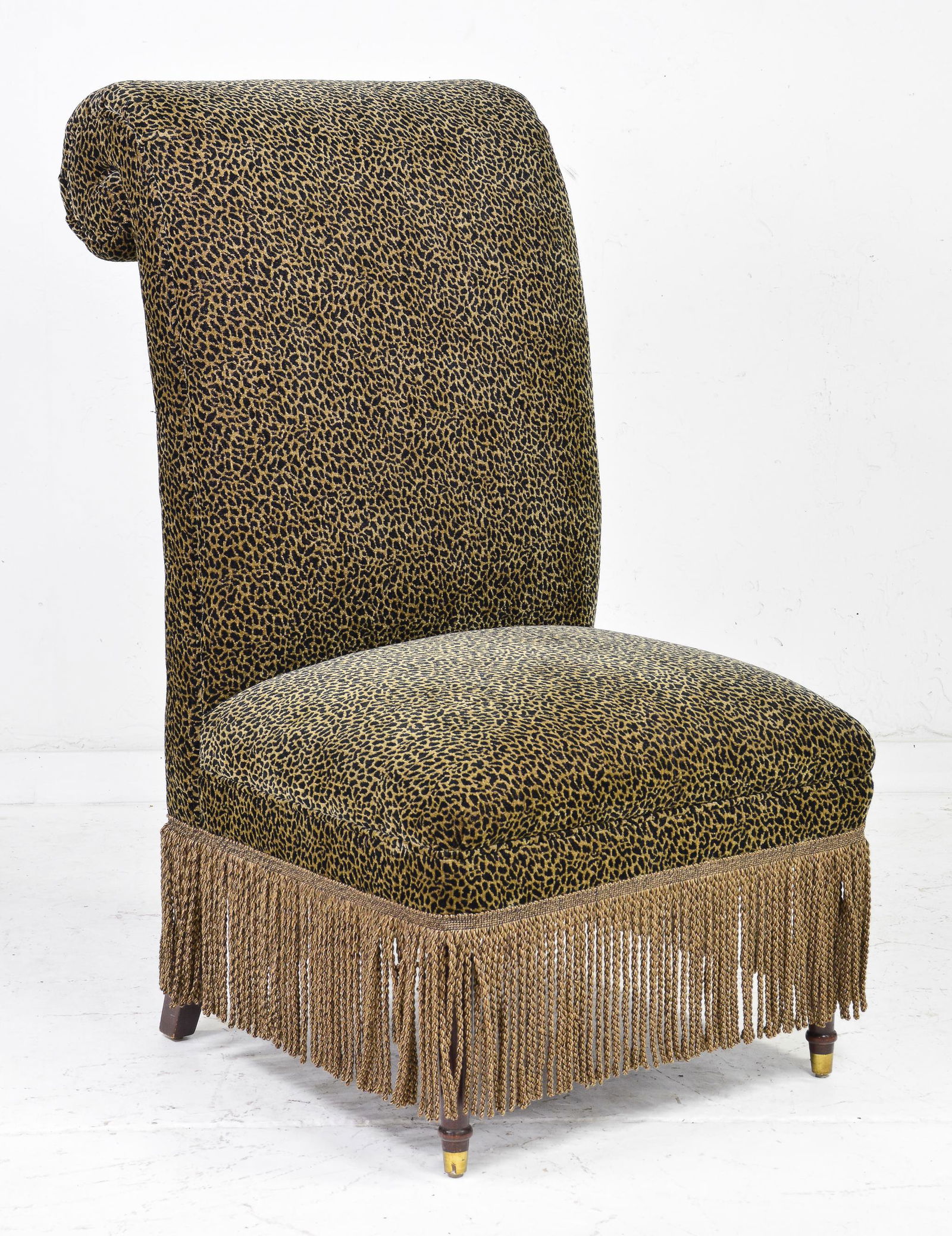 Large Scroll Back Leopard Print Chair with Fringe (1 of 3)