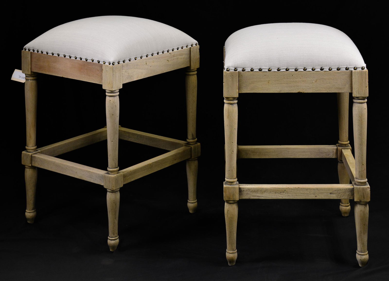 Pair Tall Linen Upholstered Stools (1 of 2)