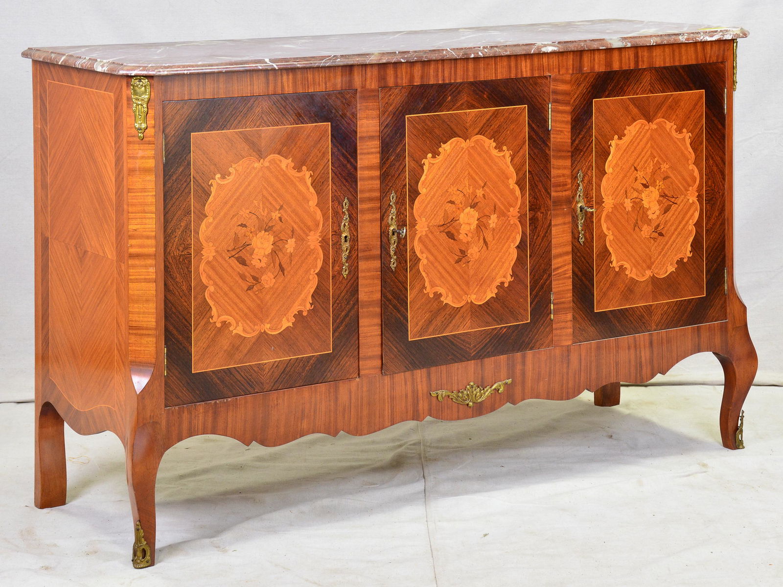 French Marble Top 3 Door Inlaid Sever / Sideboard (1 of 3)
