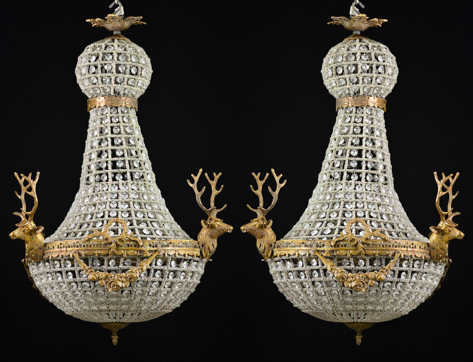 Pair Empire Style Chandelier With Bronze Stag Heads (1 of 3)