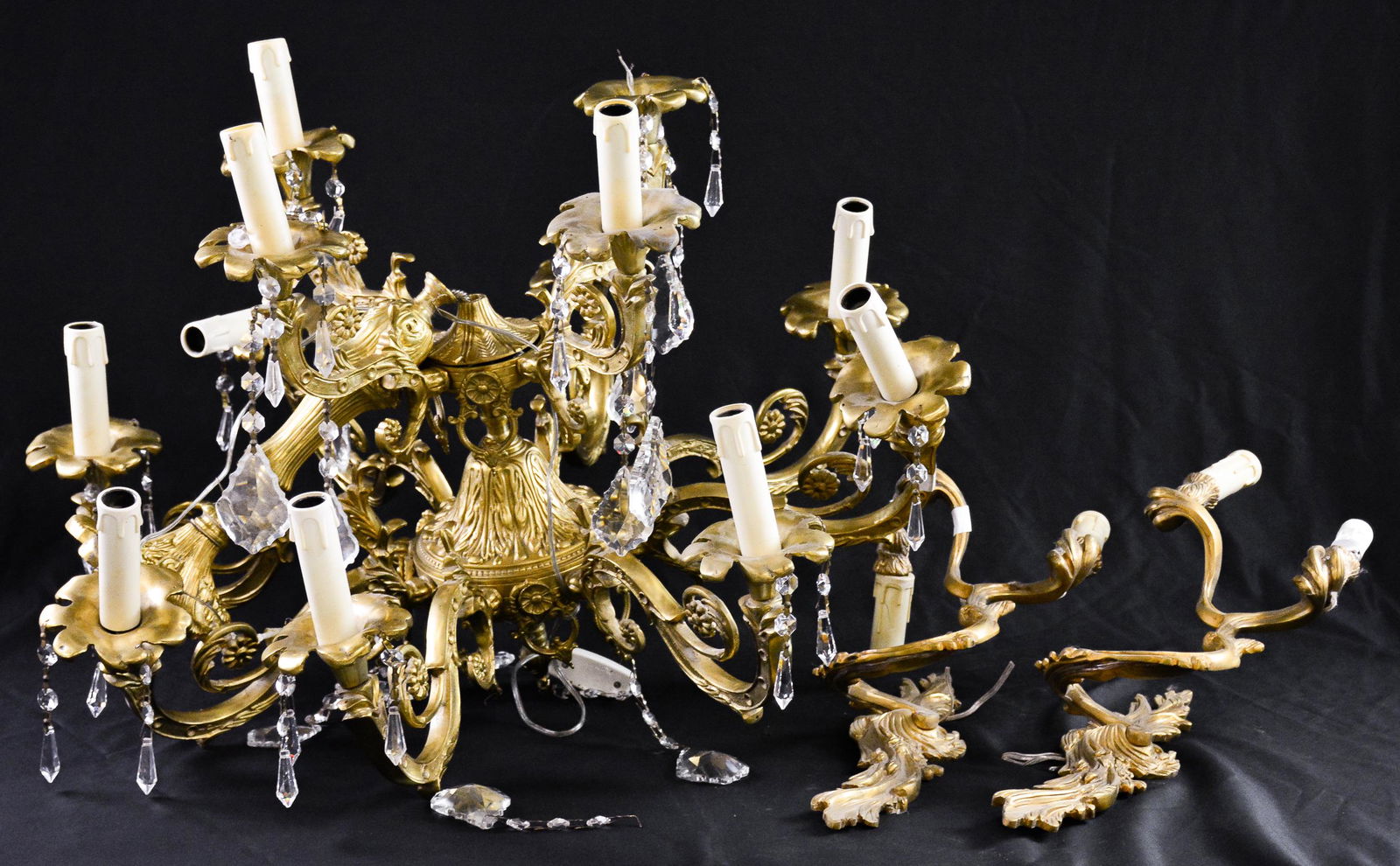 French Style Gold Bronze Chandelier & Pair Sconces (1 of 4)