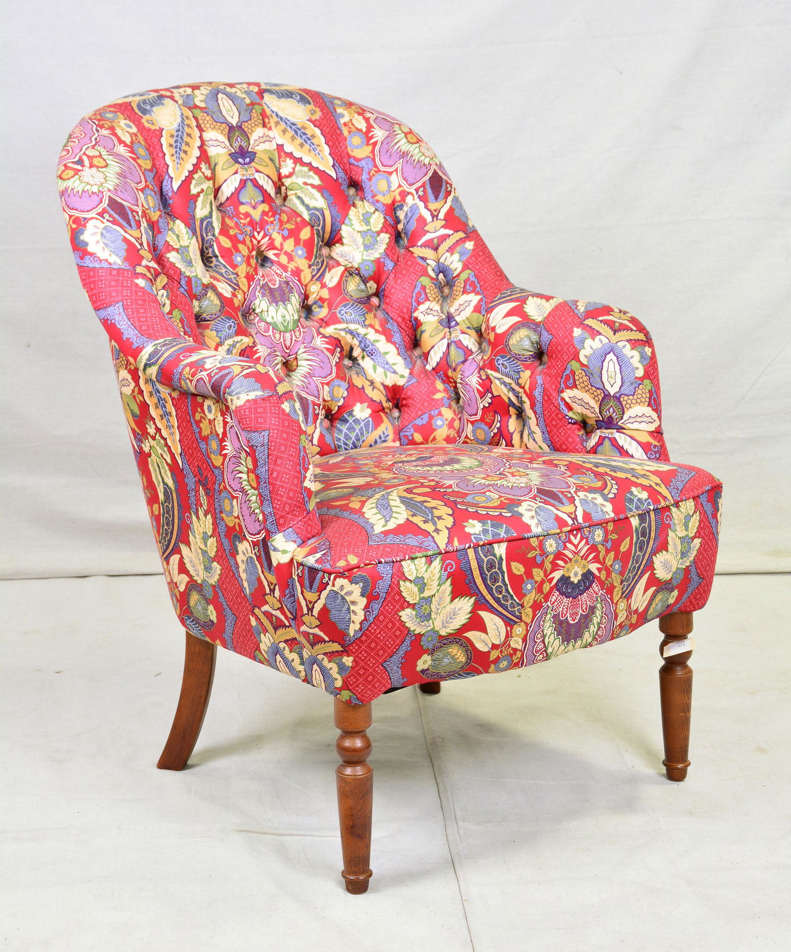 Small Button Tufted Red Floral Upholstered Chair (1 of 2)
