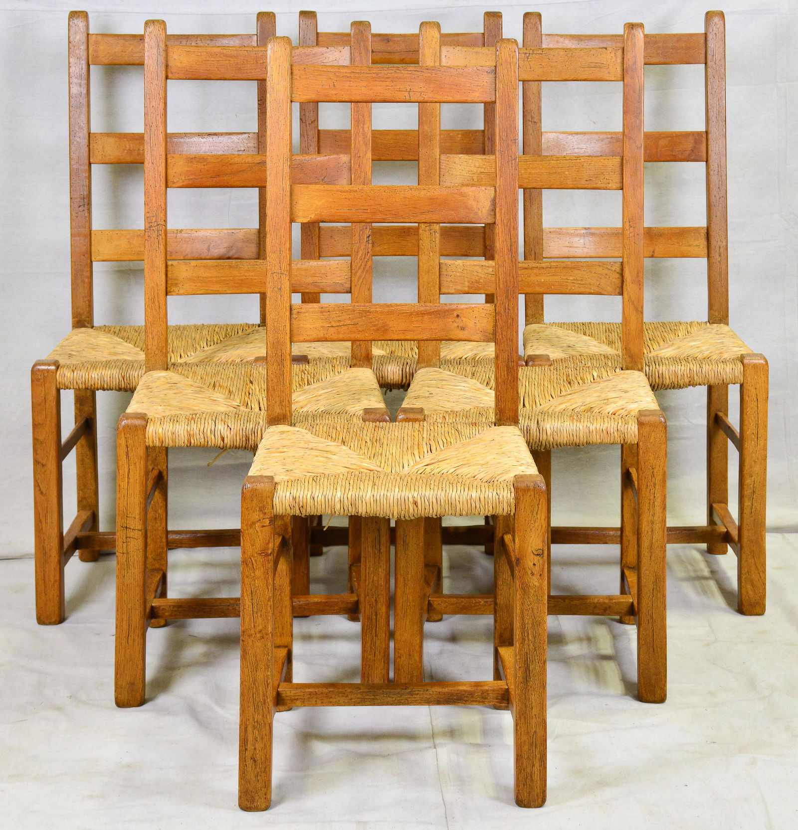 Set of 6 Ladder Back Chairs with Wicker Seats (1 of 3)