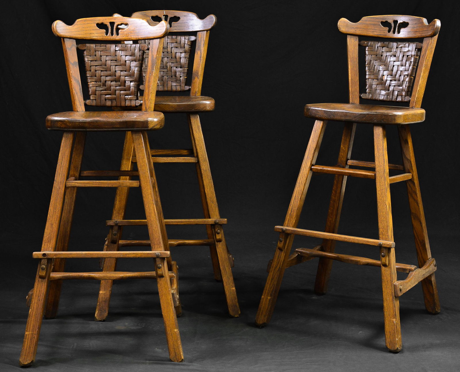 3 Oak Woven Back Bar Stools (1 of 4)