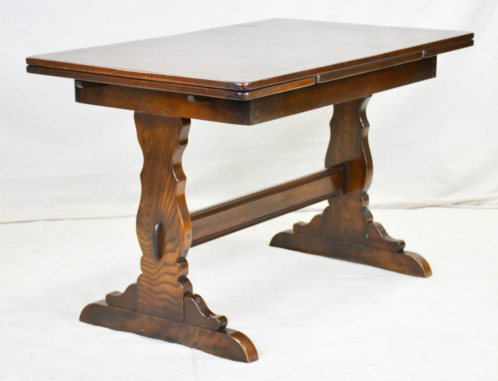 British Oak Draw Leaf Trestle Base Table (1 of 5)
