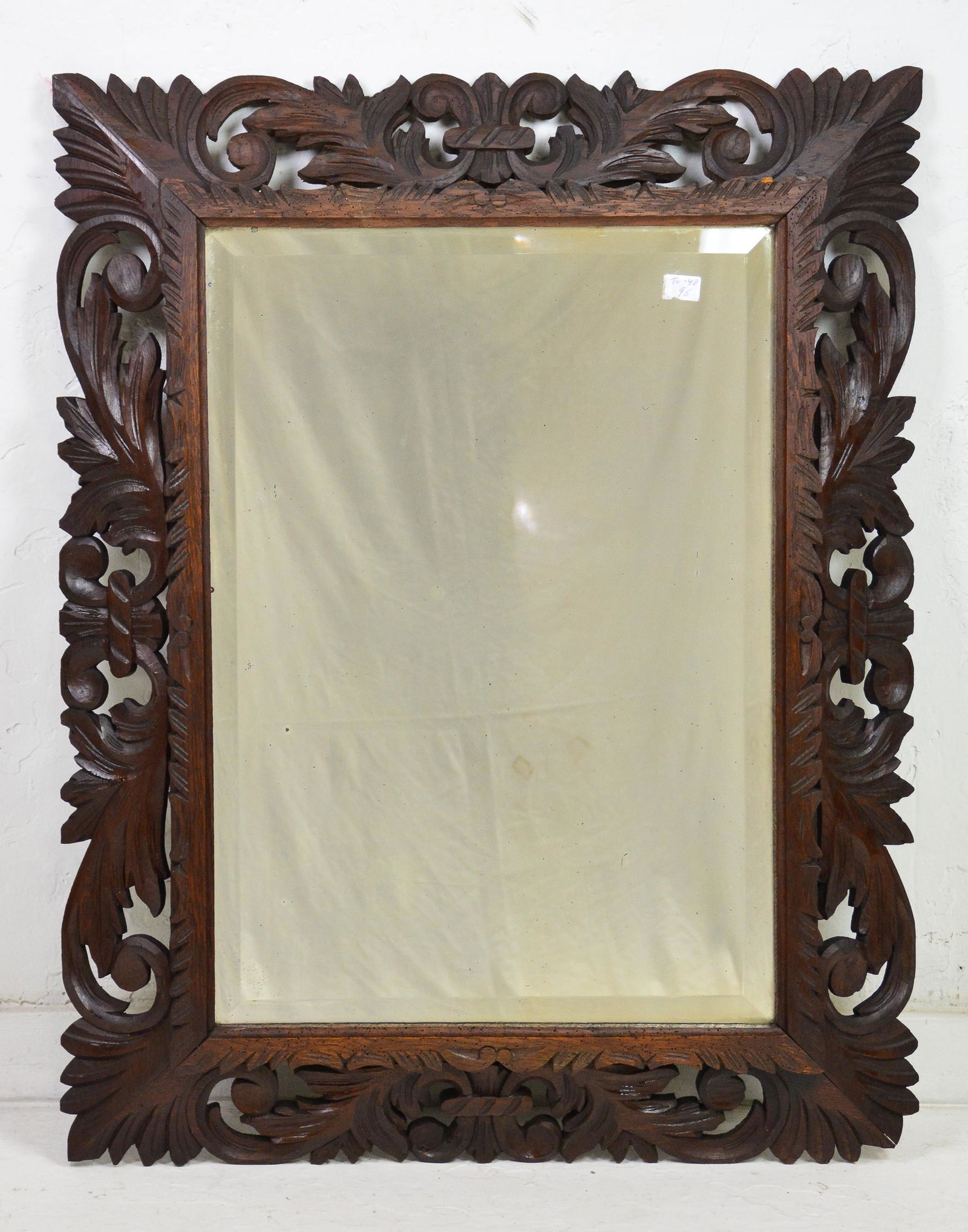 Open Pierced Carved Oak Beveled Mirror (1 of 1)