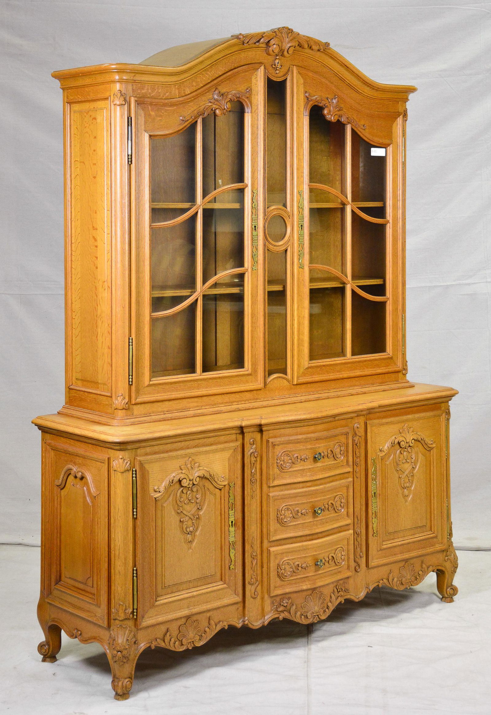 Tall Light Oak Country French Style China Cabinet (1 of 4)