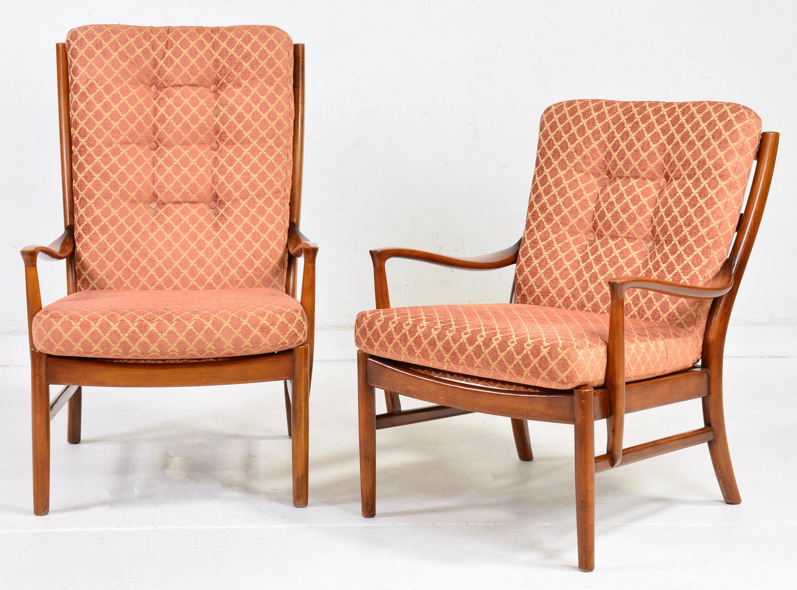 Mid Century His & Hers Lounge Chairs - Parker Knoll: His & Hers Danish Modern Style Lounge Chairs by Parker Knoll - 40 in tall x 25 x 36 and 33 in tall x 26 x 34