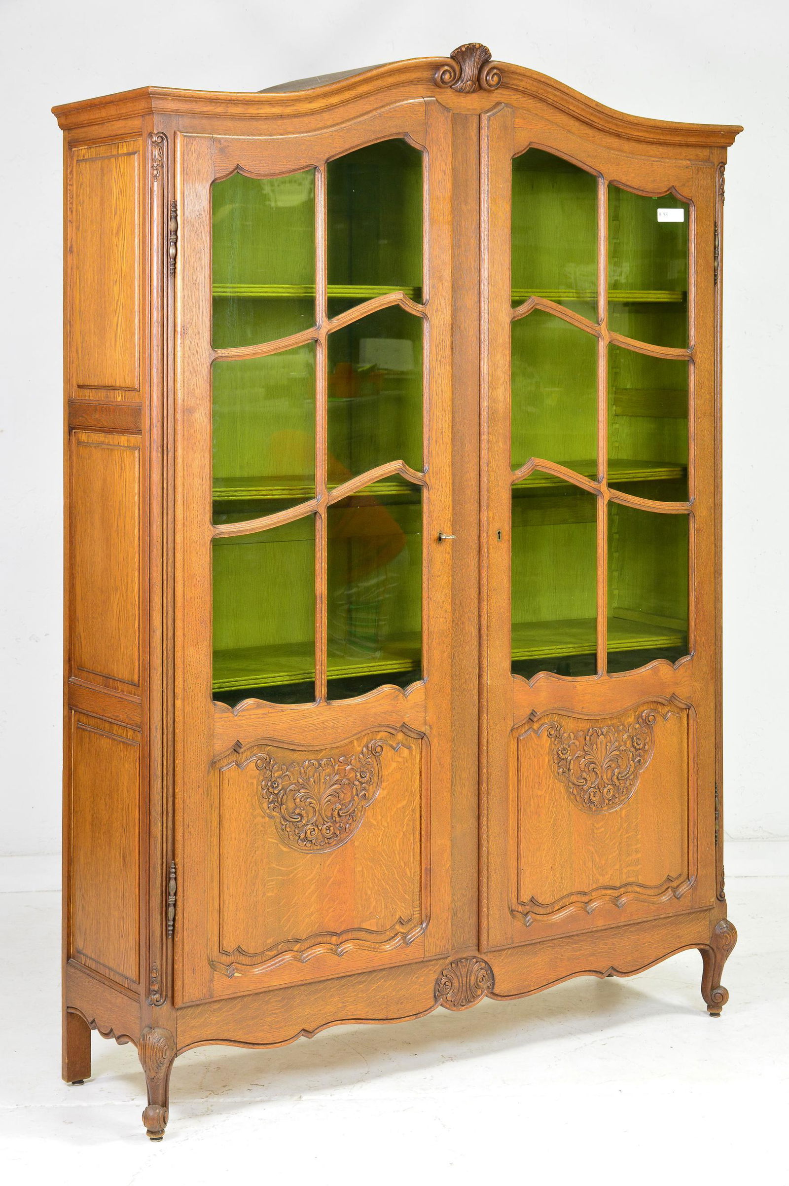 Tall Country French Style China Cabinet - Green Glass (1 of 5)