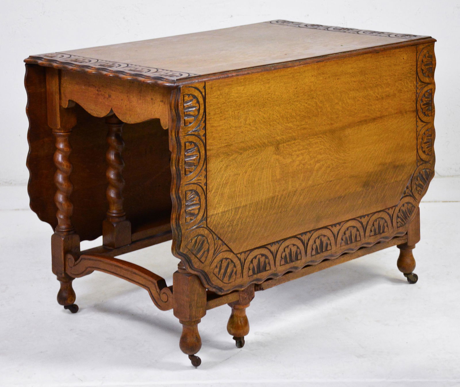 Oak Barley Twist Carved Drop Leaf Table (1 of 3)