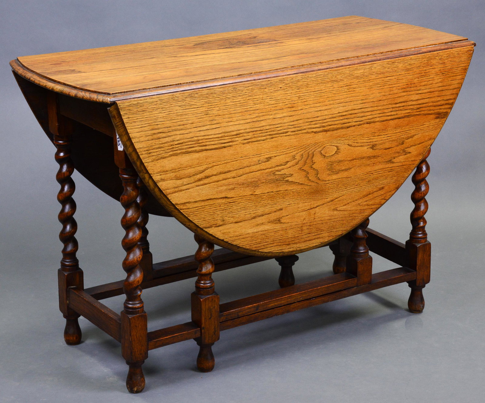 British Oak Barley Twist Drop Leaf Table: British Oak Barley Twist Drop Leaf Table - 29 in tall x 42 x 19 when closed - Plus two 18 in leaves