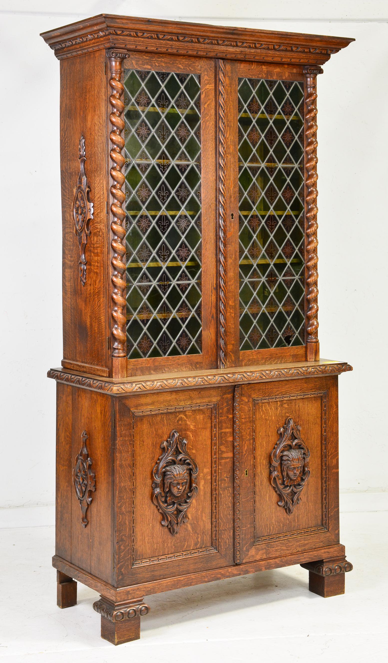 4 Door Barley Twist Panel Side Leaded Glass Cupboard (1 of 6)