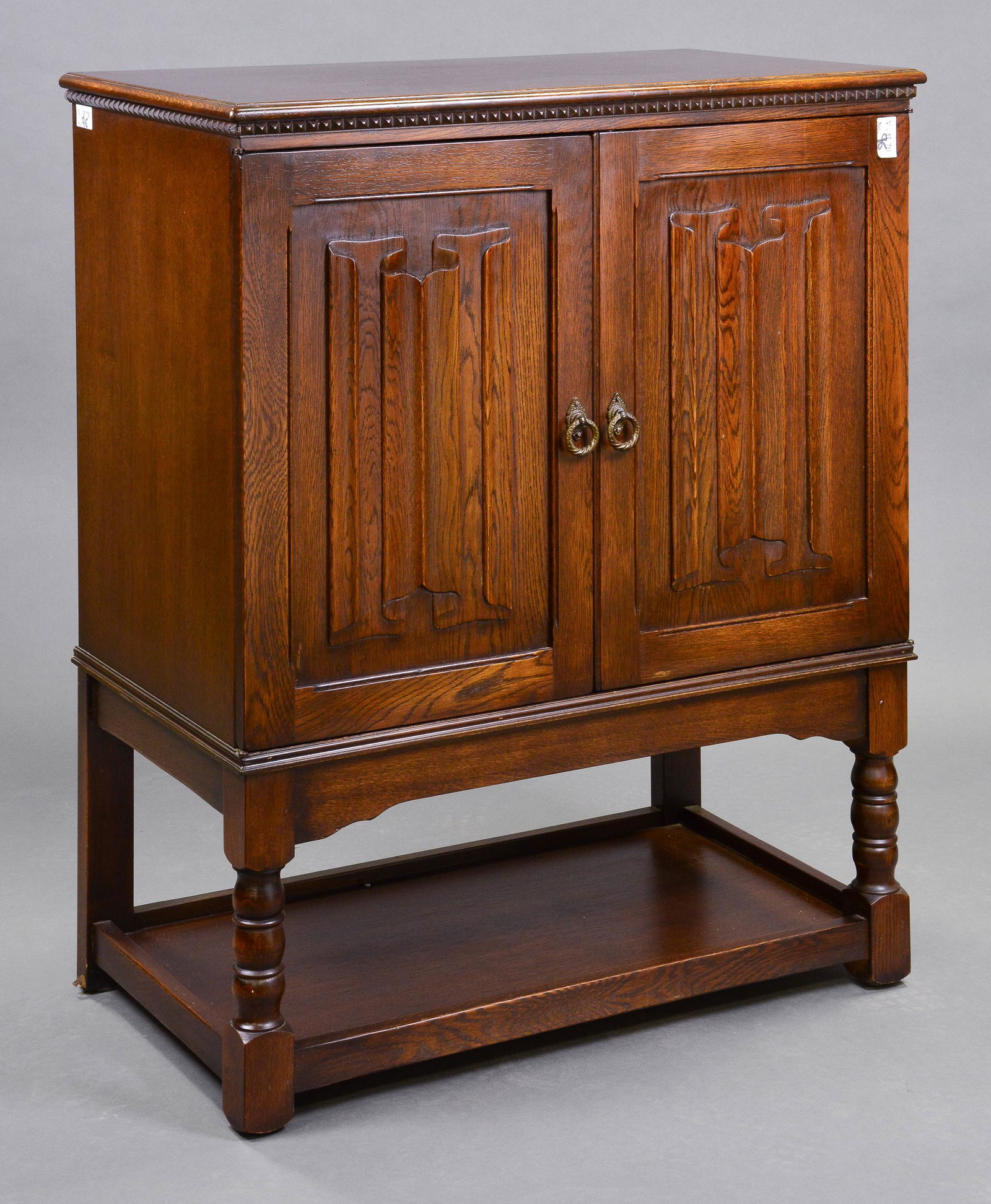 British Oak Linen Fold Double Door Cupboard (1 of 2)