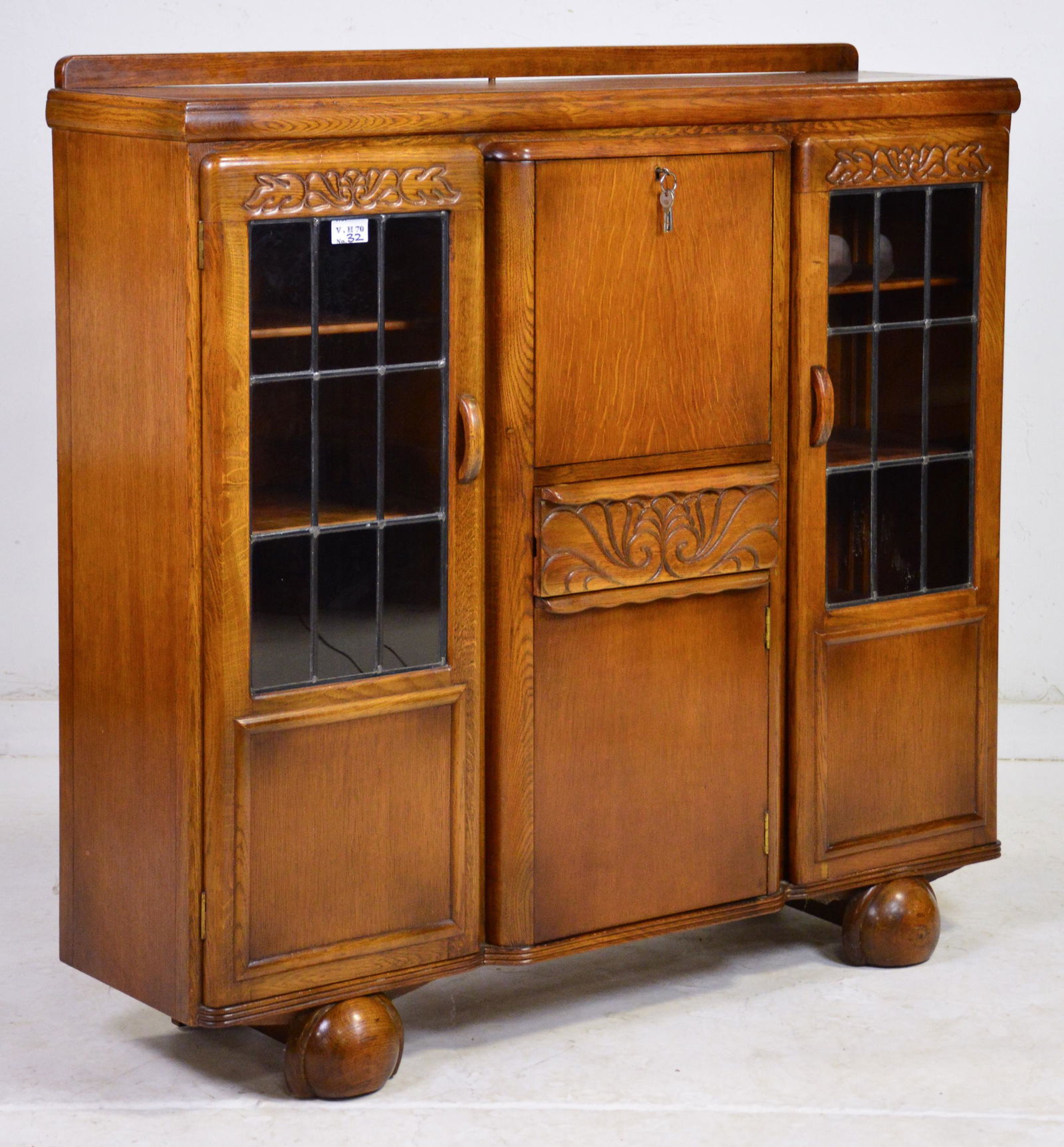 British Oak Side By Side Drop Center Cabinet / Desk (1 of 3)