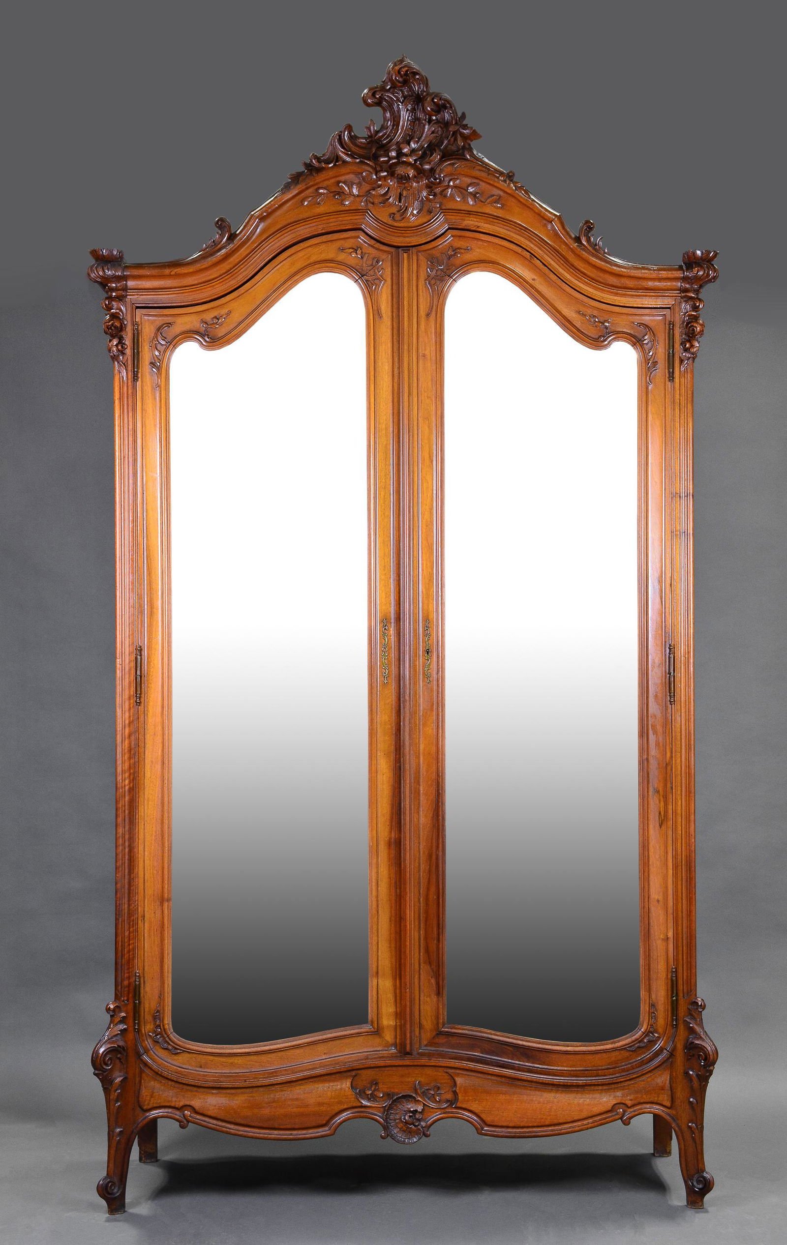 Louis XV Style Large Carved Mirror Door Armoire (1 of 7)