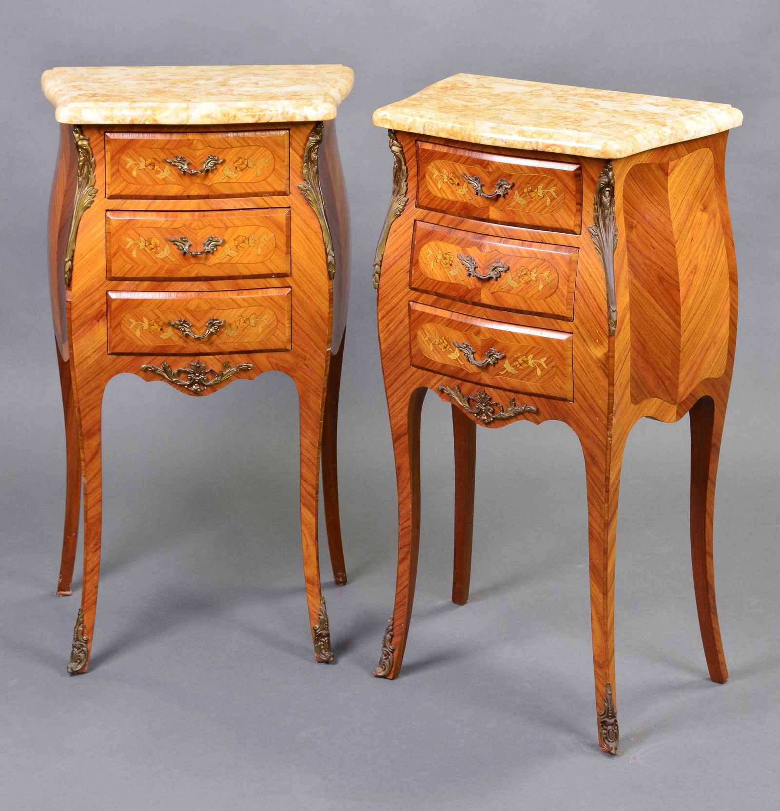 Pair Louis XV Style Marble Top Inlaid Pot Cupboards (1 of 4)