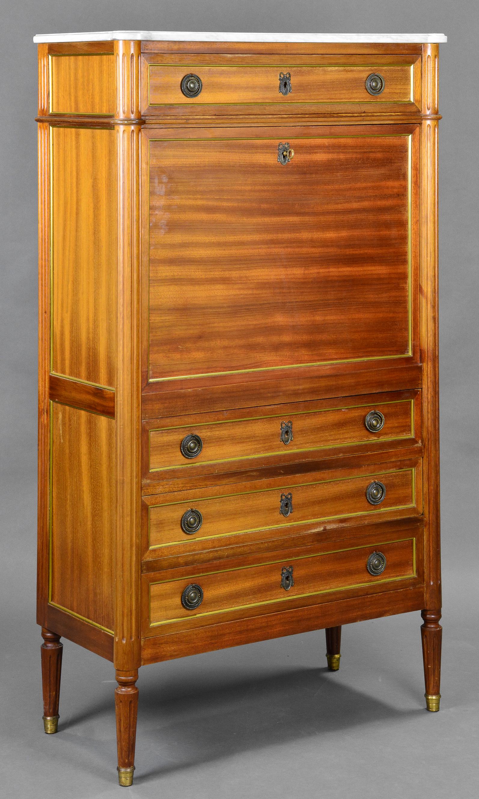 Louis XVI Style Marble Top Secretaire Abbatant (1 of 6)