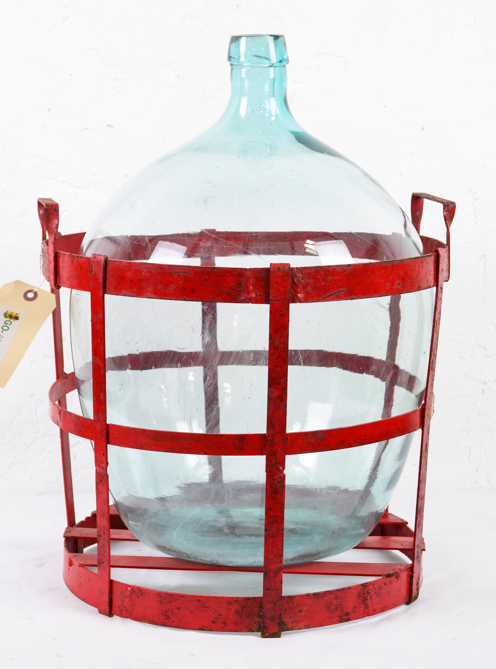 Small Demijohn / Carboy / Bottle In Red Metal Basket (1 of 2)
