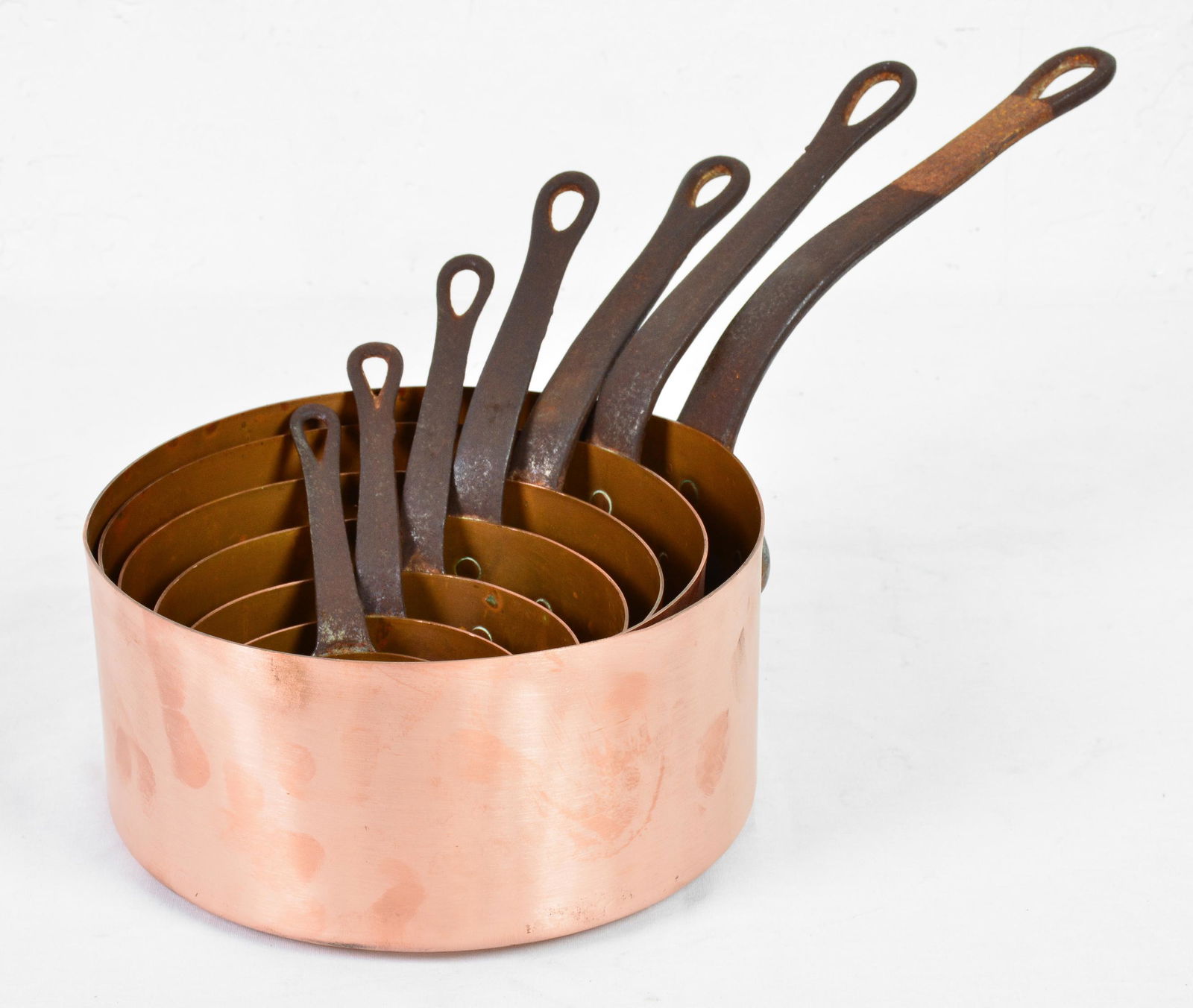 7 Vintage Graduated Size Copper Sauce Pans (1 of 3)