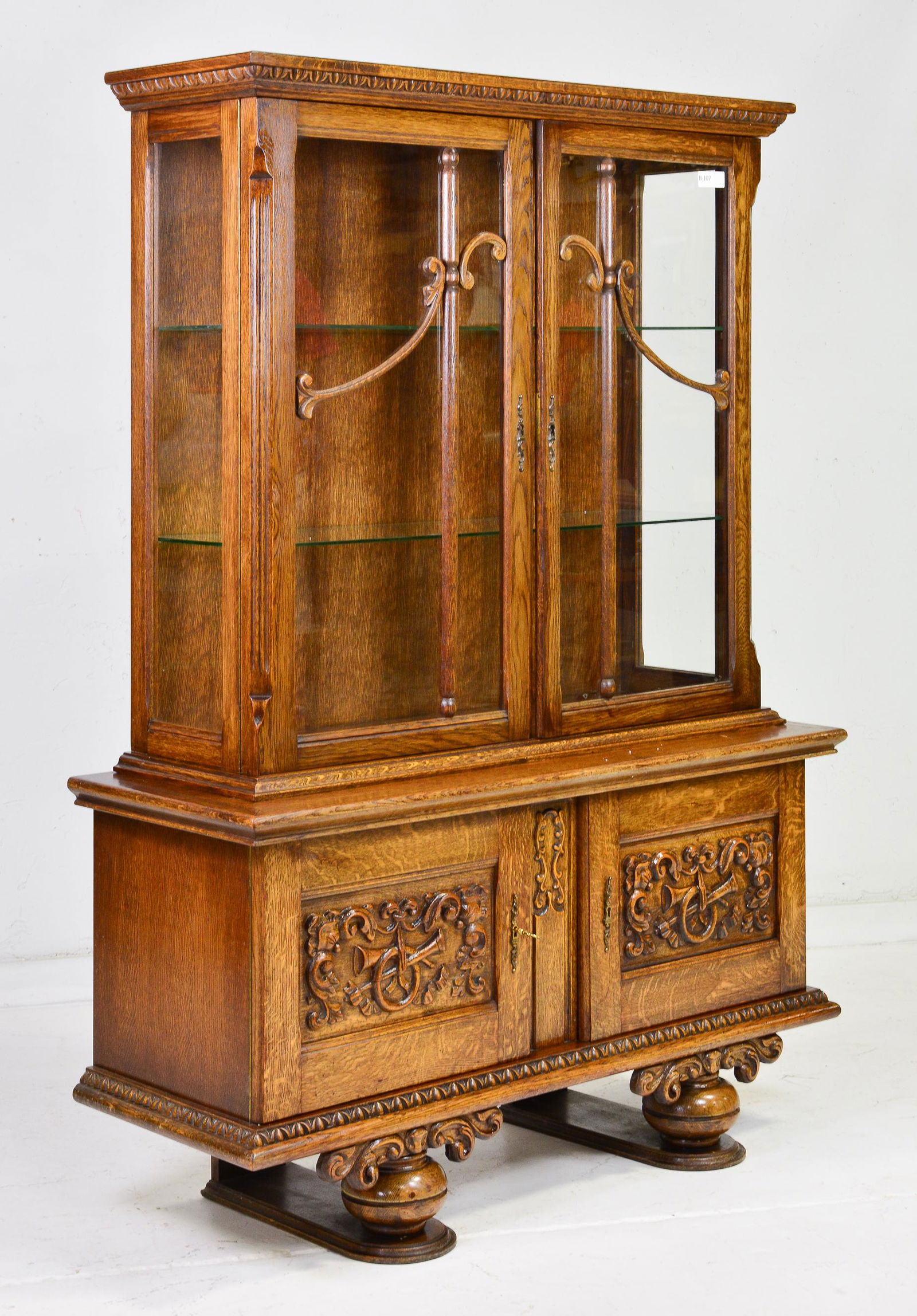 Carved Oak European Display Cabinet (1 of 2)