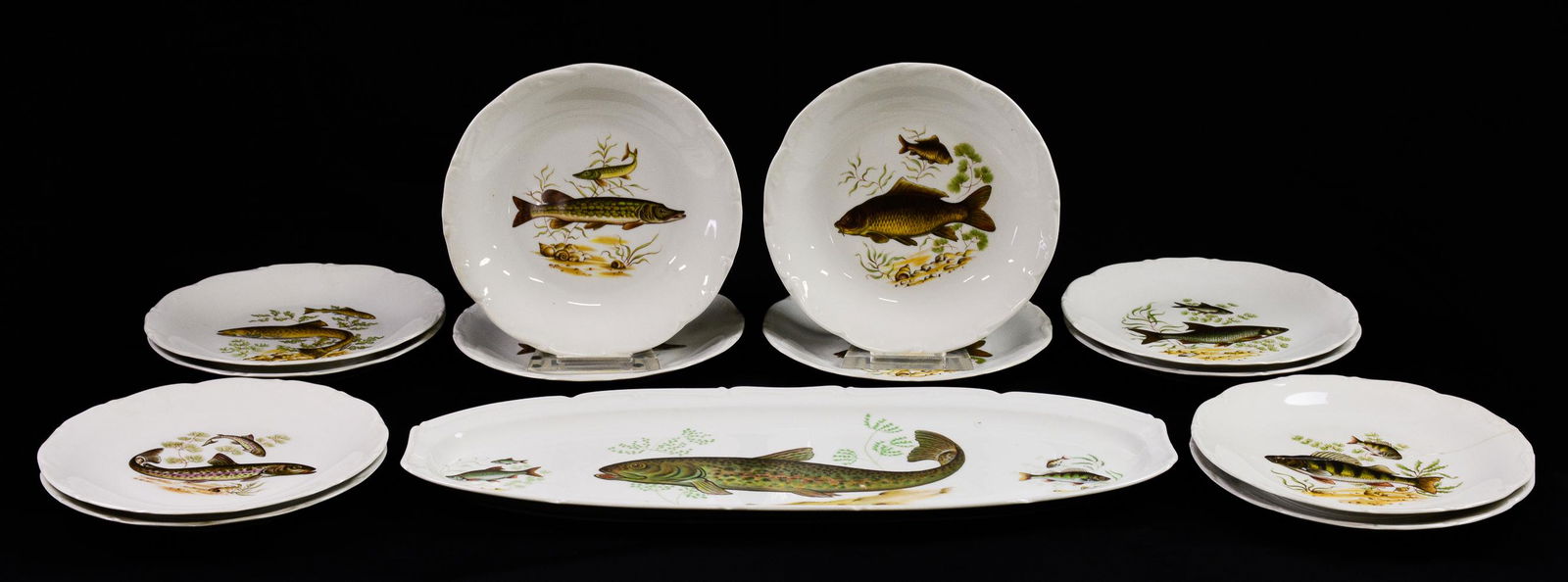 13 French Fish Plates - 1 Platter & 12 Dinner Plates (1 of 9)