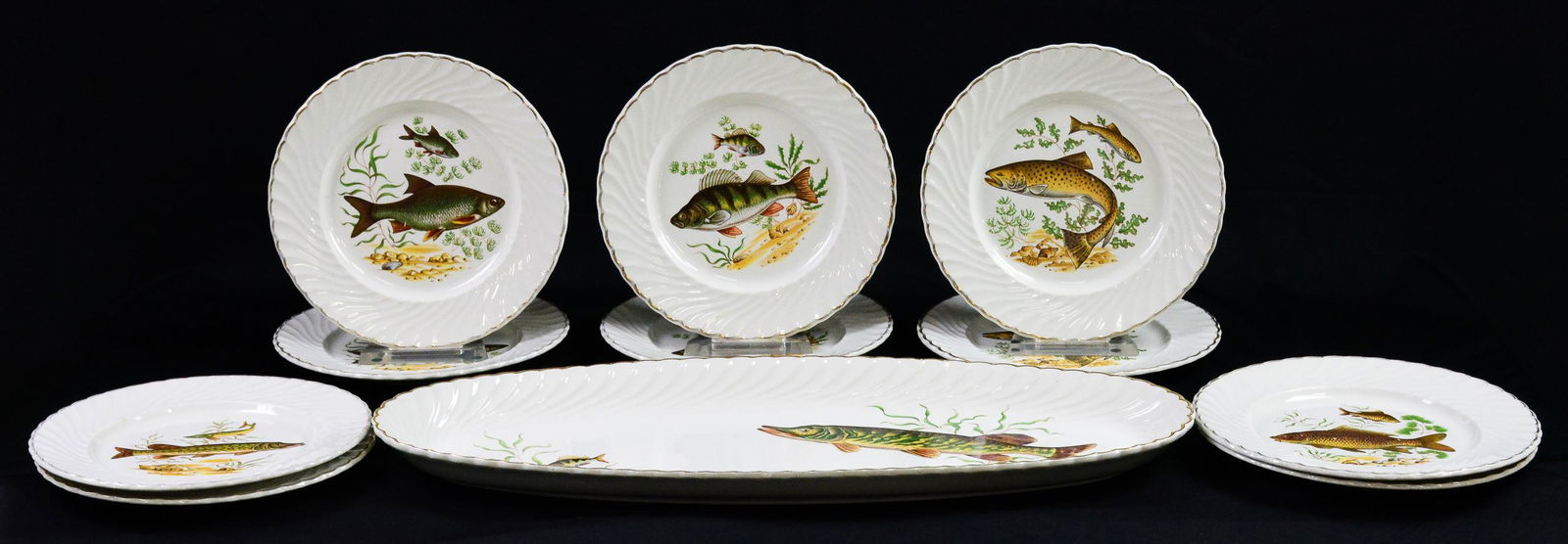 11pc French Fish Plates - 1 Platter & 10 Dinner Plates (1 of 7)