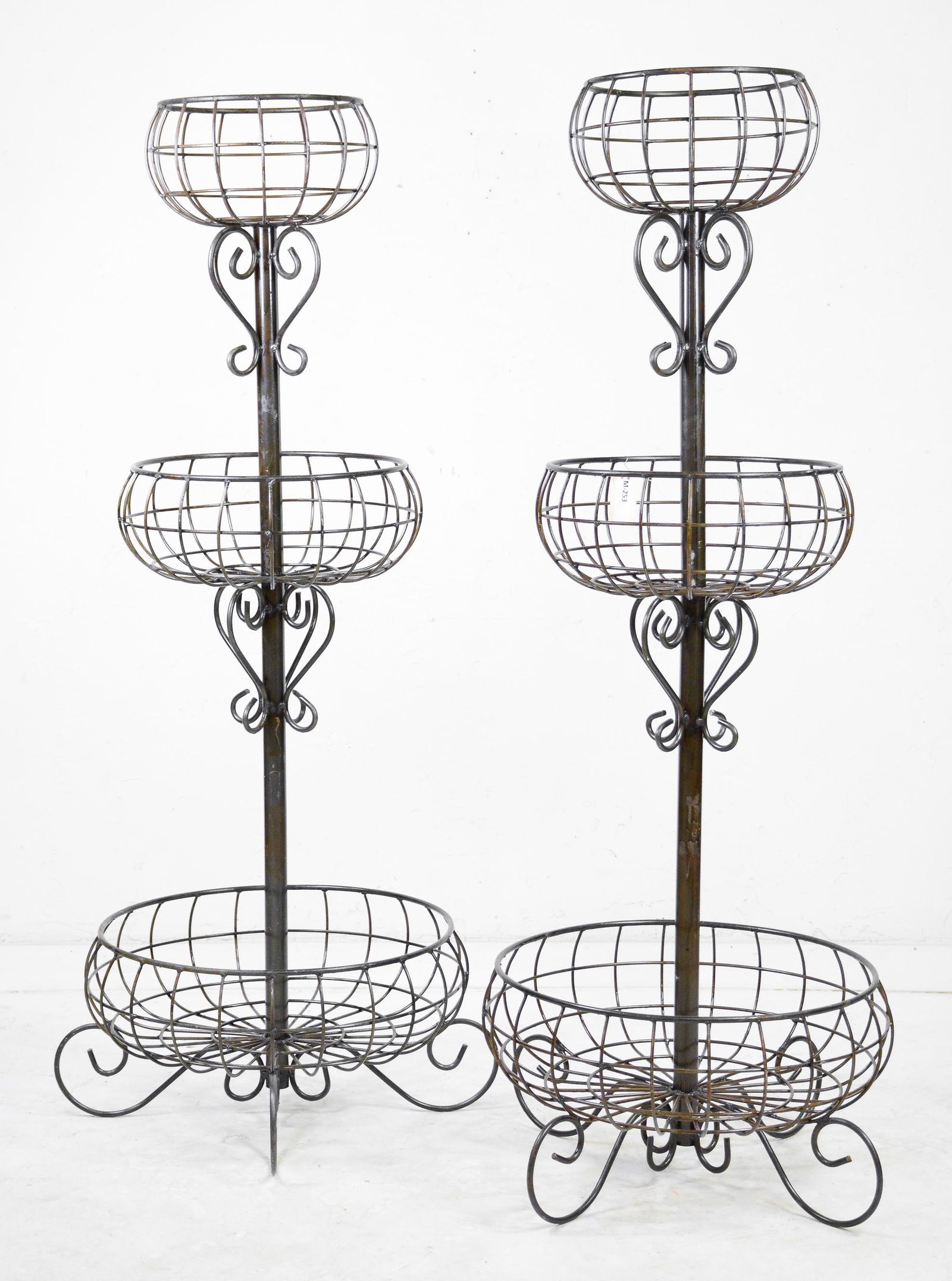 Pair 3 Tier Metal Planters / Basket Stands (1 of 3)
