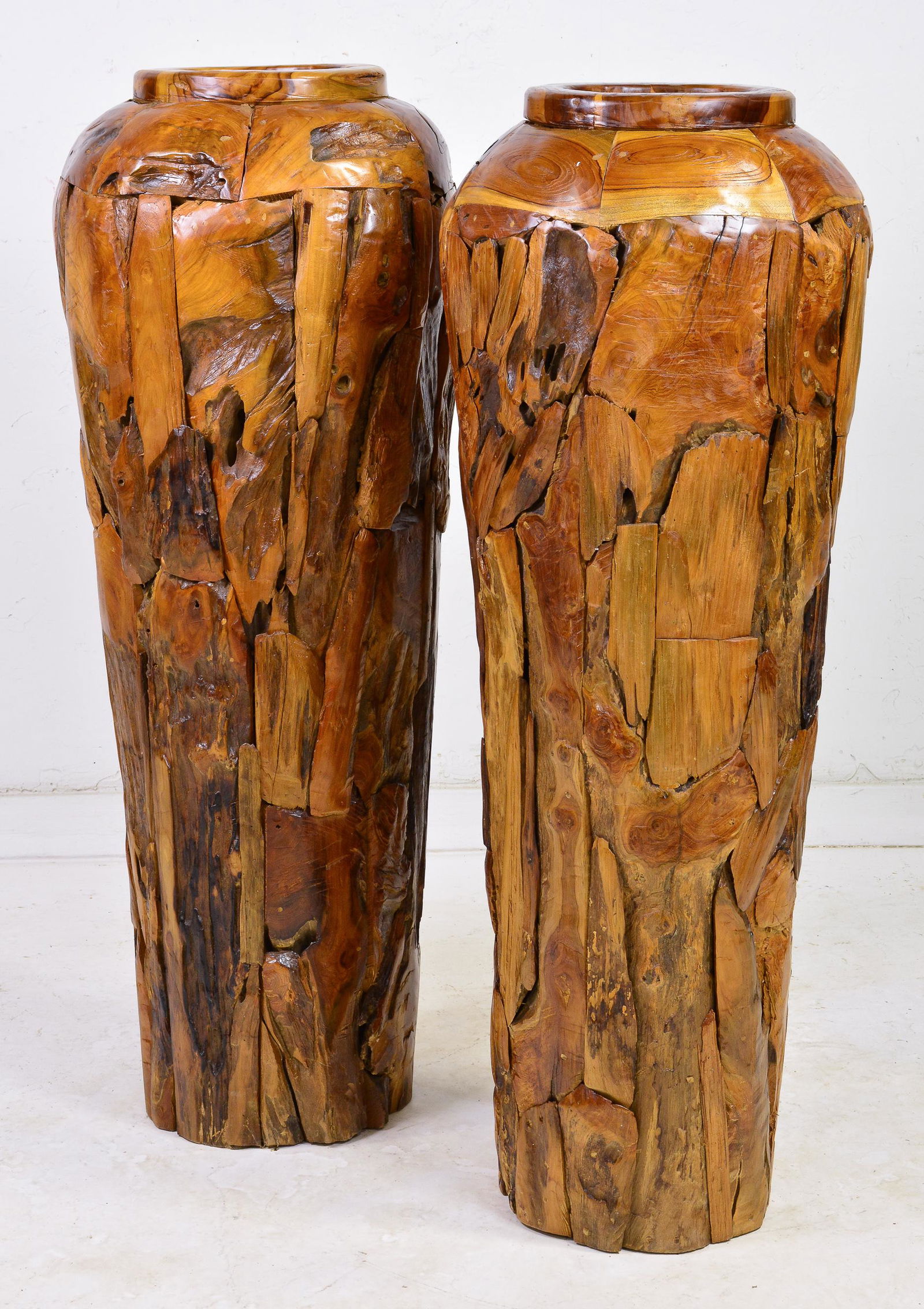 Pair Tall Teak Root Wood Urns / Vases (1 of 4)