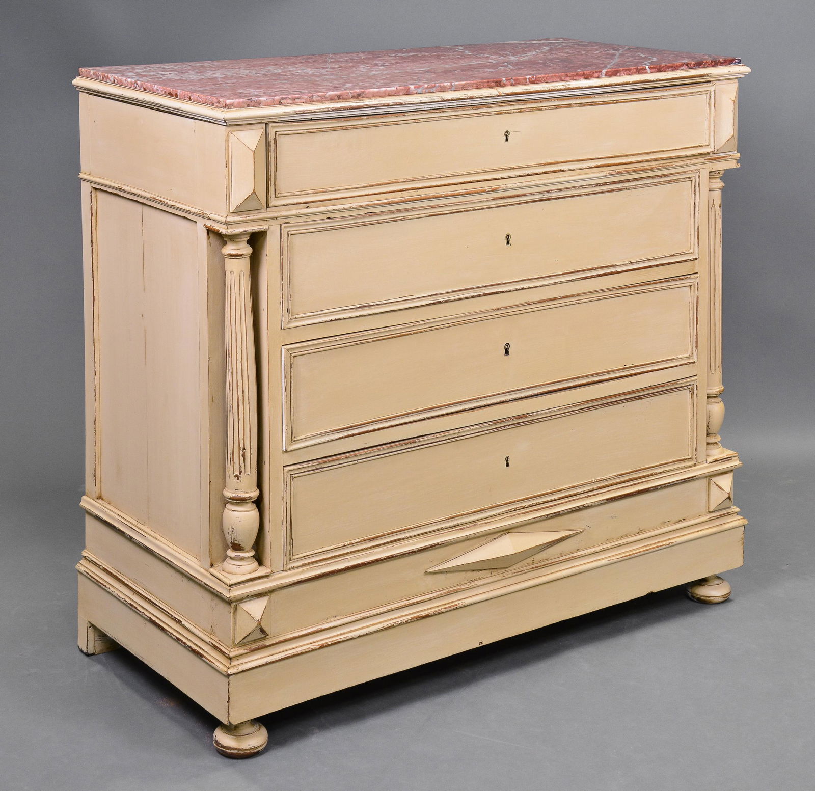 French Louis XVI Style Painted Marble Top Commode (1 of 4)