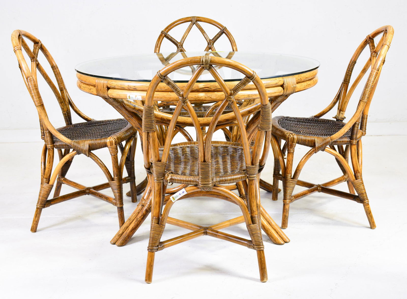 Round Bamboo Glass Top Table & 4 Chairs (1 of 3)