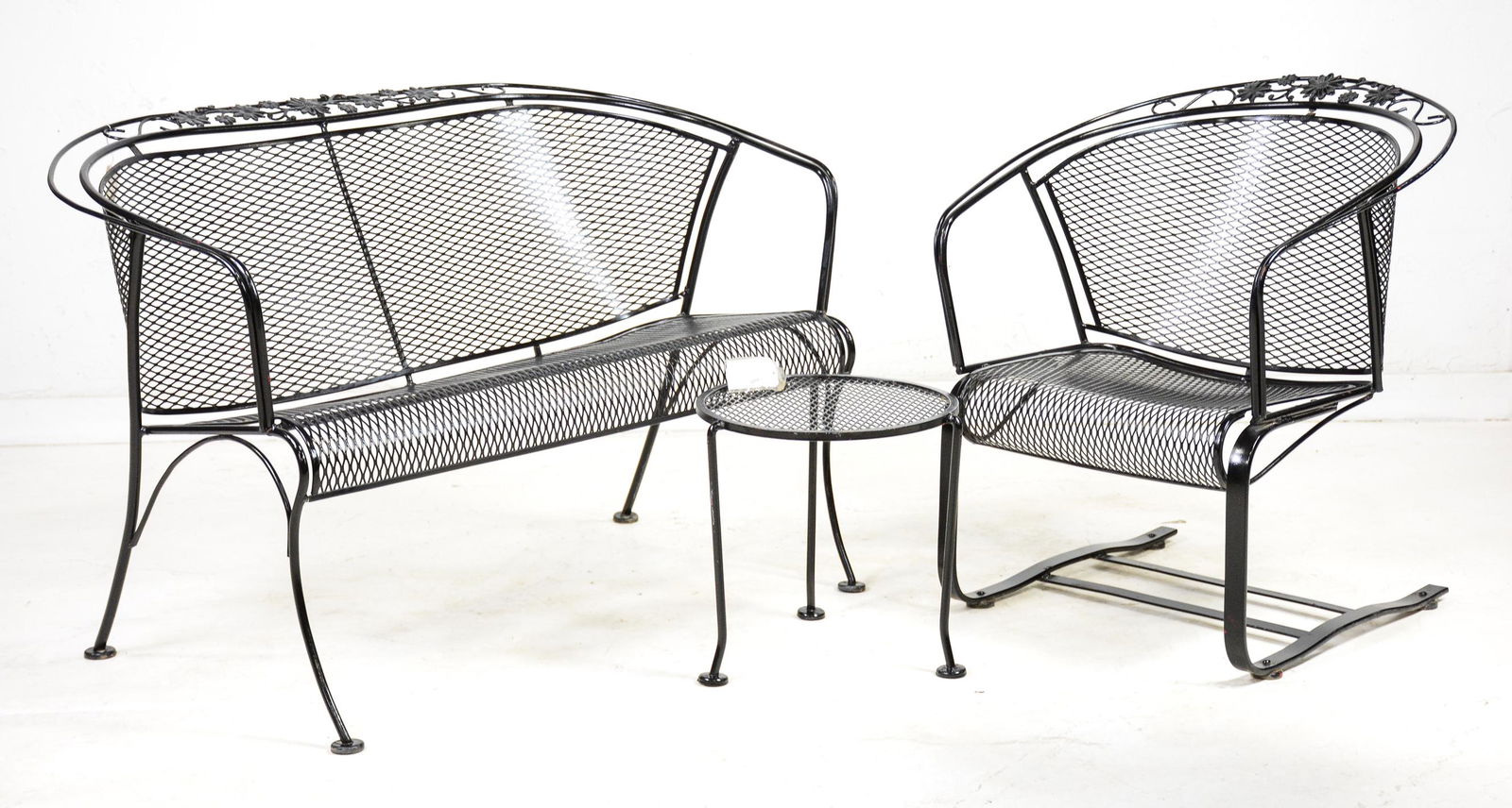 3pc Black Metal Garden Set - Bench, Chair, Side Table (1 of 3)