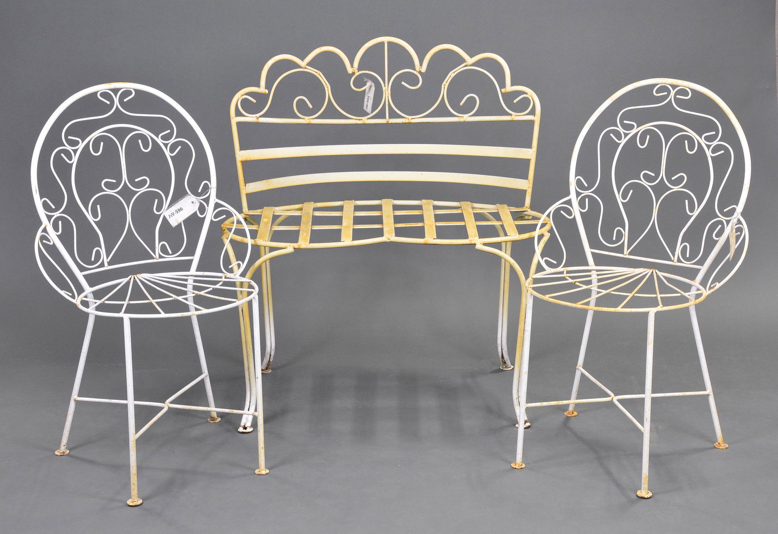 Painted Metal Curved Back Bench & 2 Chairs (1 of 3)