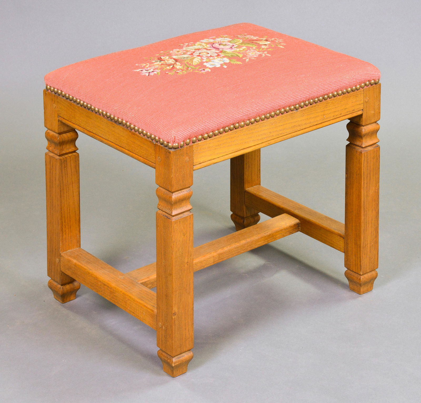French Pink Needlepoint Stool (1 of 1)